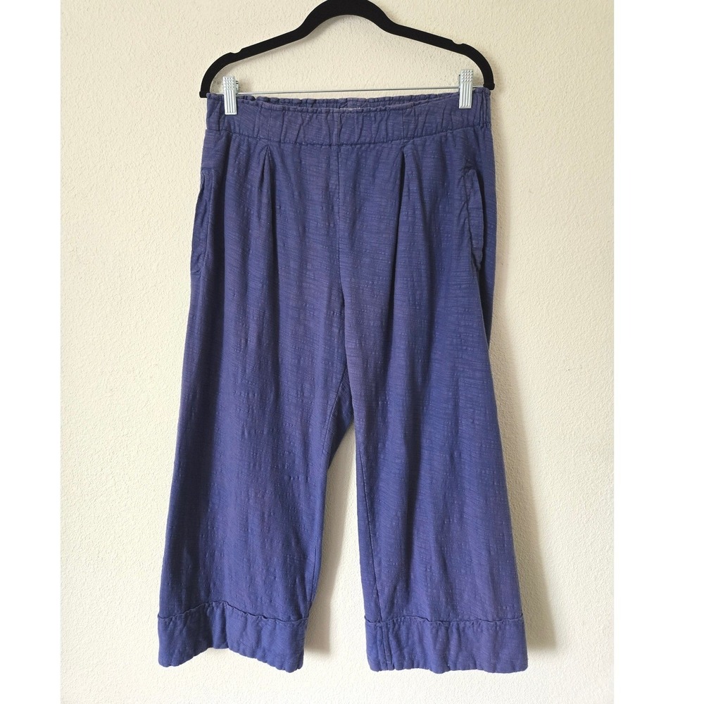 Iridium Womens M Blue 100% Cotton Wide Leg Cropped Pants Pleated Art To Wear - Picture 9 of 9